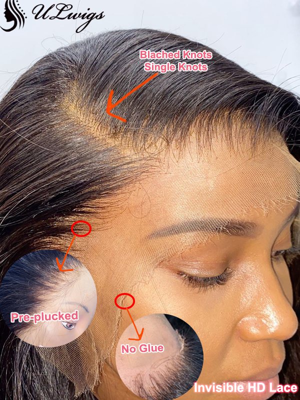Perruque frontale en dentelle HD lisse de qualité supérieure 136 avec nœuds blanchis