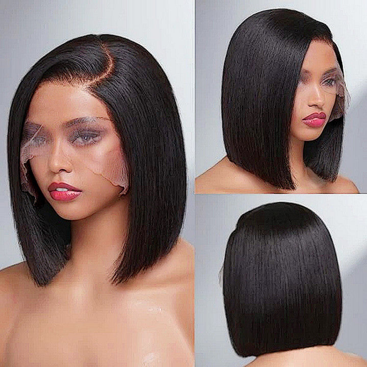 Perruque Bob Lace Front Wig 100% cheveux humains lisses 13x4 sans colle