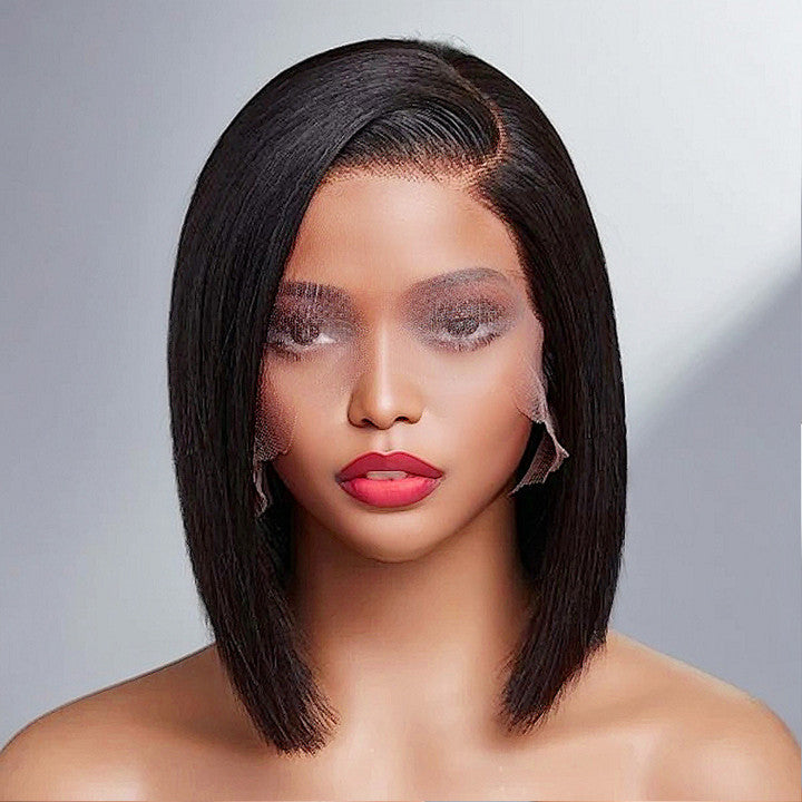 Perruque Bob Lace Front Wig 100% cheveux humains lisses 13x4 sans colle