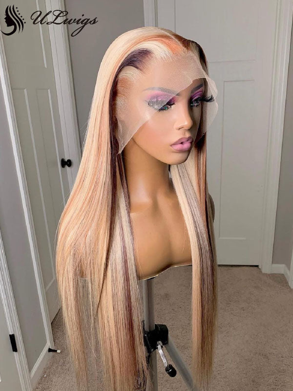 Transparent Lace Blonde Highlight Color Straight 13*4 Lace Front Wig