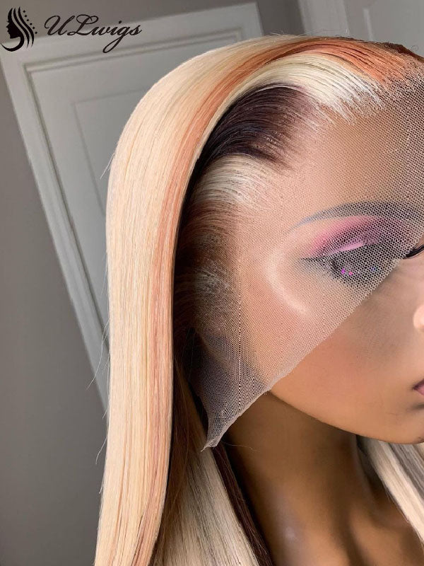 Transparent Lace Blonde Highlight Color Straight 13*4 Lace Front Wig