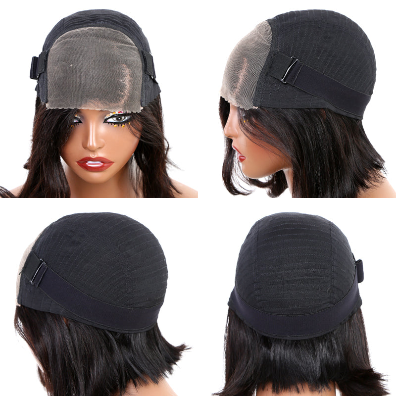 Put On & Go Perruque Courte Sans Colle Avec Bonnet 3D Droit Bob 5x5 Avec Fermeture En Dentelle Et Partie Latérale